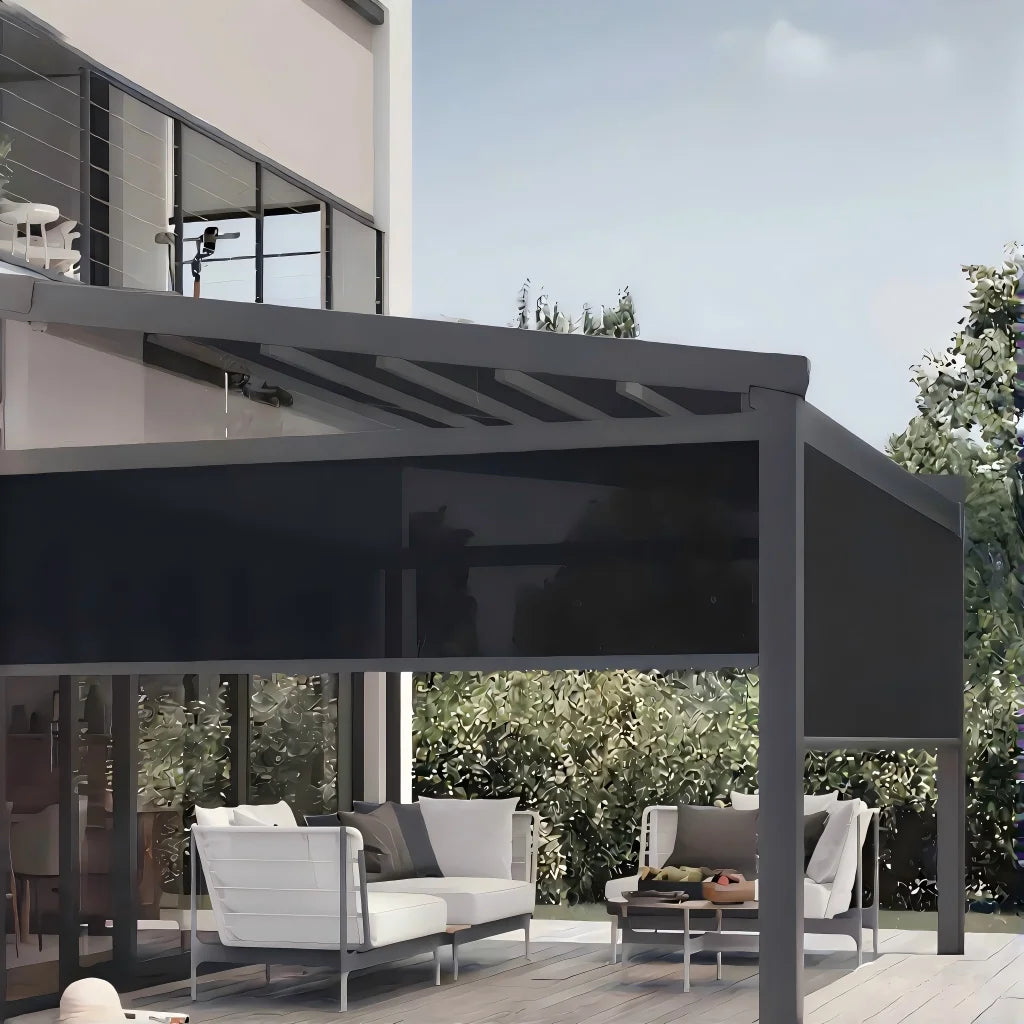 Motorised Vertical Plain Design Roller Blinds Waterproof Windproof Aluminum Alloy Frame Outdoor Balcony Pergola Shades Tuya