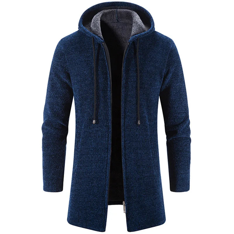 Hooded Fleeceing Thermaling Cardigan Trench Coat High Quality Fashion Casual Men Sweater