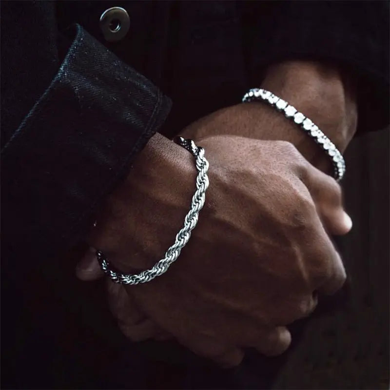 Wholesale Men Homme Simple Punk Chain Width 3/4MM Stainless Steel Short Rope Chain Bracelet for Hand Fashion Rapper Jewelry