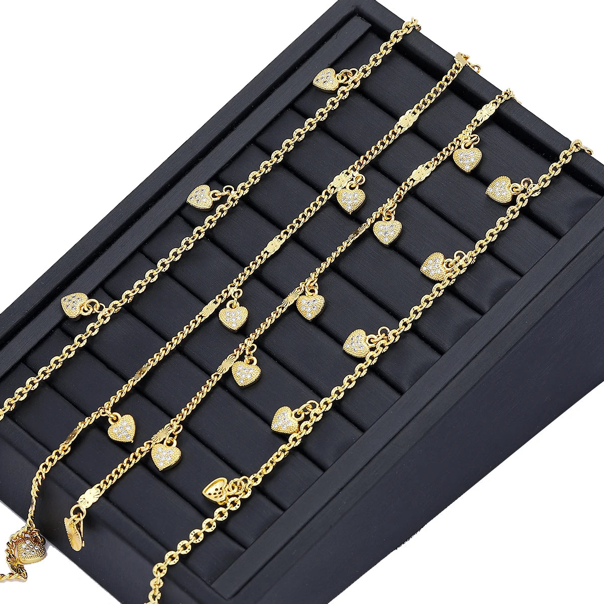 Jxx Hot Selling Heart Shape Brass Wholesale Price Unisex 24K Gold Plated Charm Bracelets Fashion Trending Anklet