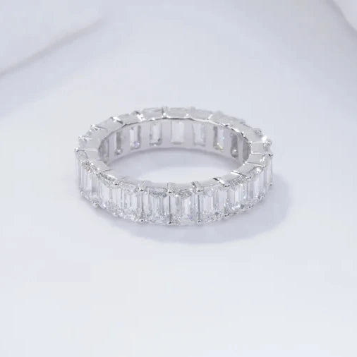 Starsgem 14k Gold Wedding Band Ring Charming Luxury DEF Color Emerald Cut Lab Diamond Ring