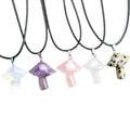 Natural Stone Crystal Tiger Eye Amethyst Small Mushroom Pendant Umbrella Necklace Pendant for Women Gift