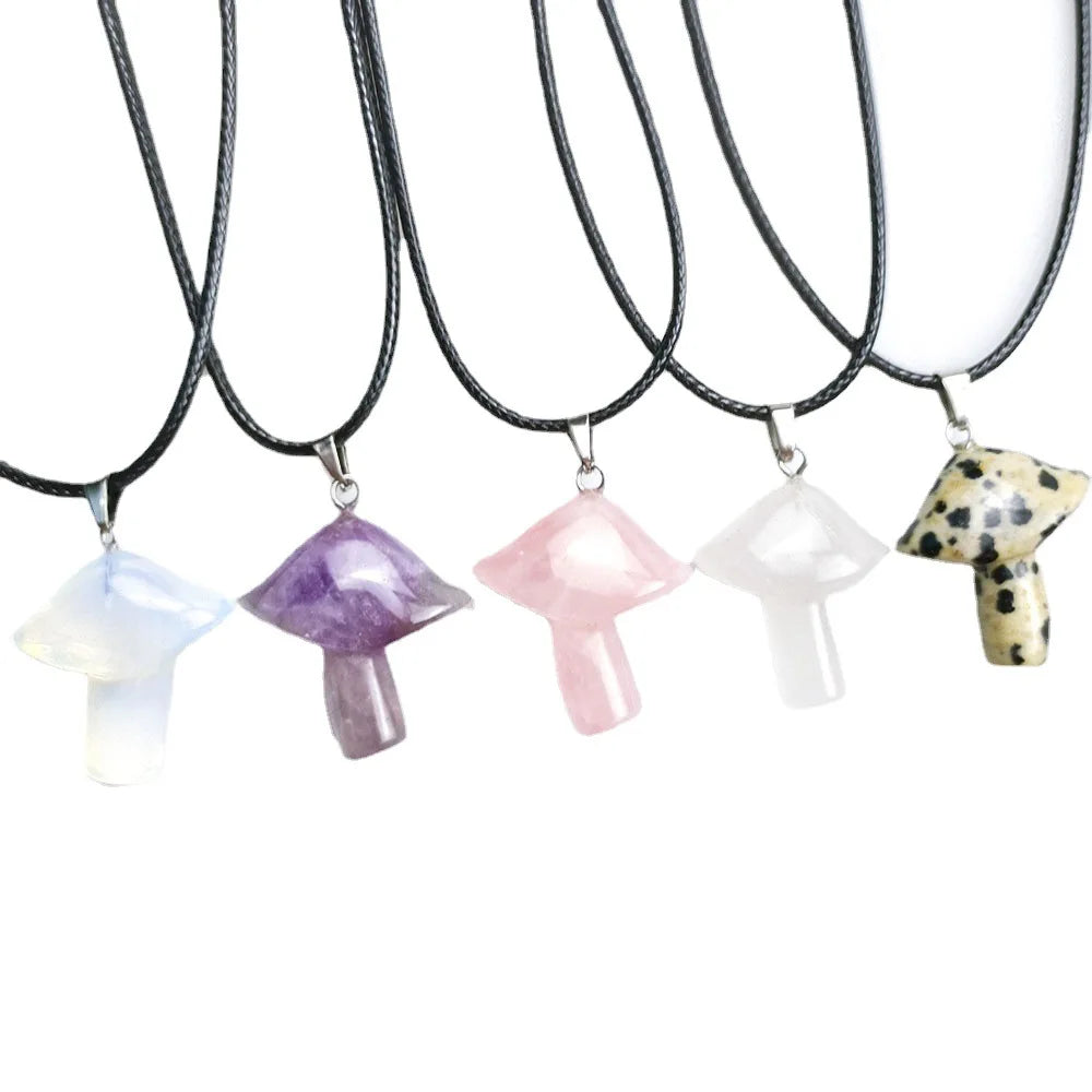 Natural Stone Crystal Tiger Eye Amethyst Small Mushroom Pendant Umbrella Necklace Pendant for Women Gift