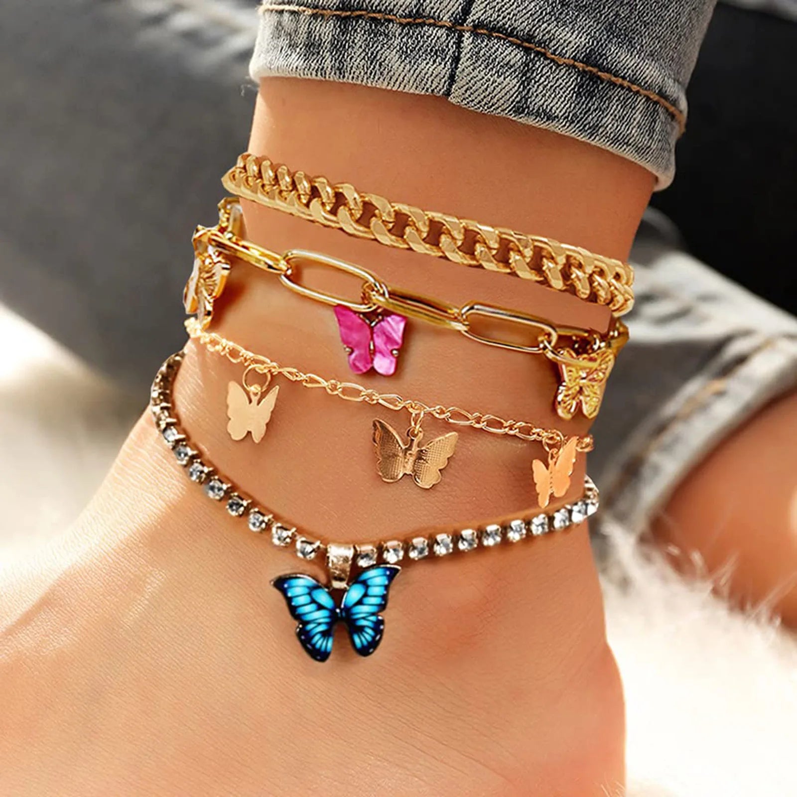 SC Trendy Girls Ankle Bracelet Plated Beach Chain Foot Jewelry Bracelets Adjustable Fashion Women Foot Bracelets