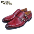 Factory Custom Luxury Snake Print Men's Dress Leather Shoes Double Metal Buckle slip on Red Black Office Wedding Dress