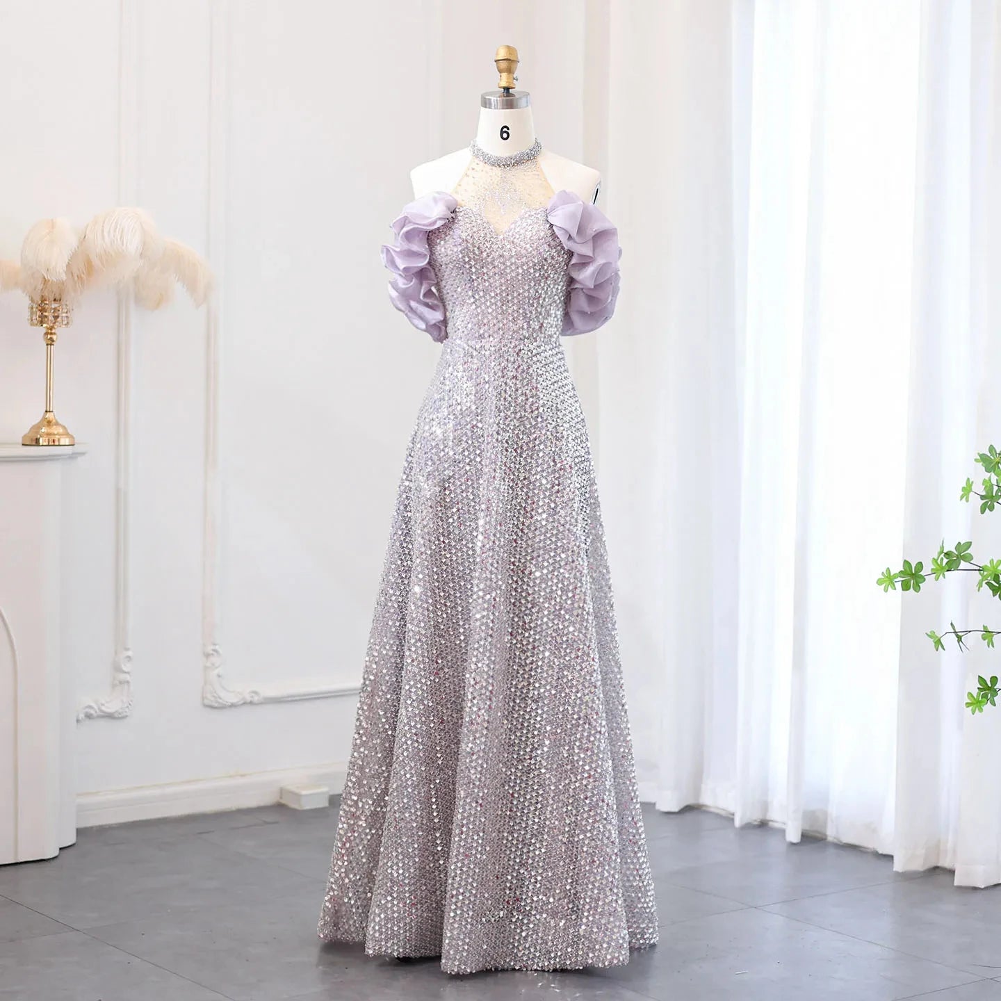 Sparkly Sequin Off Shoulder Purple Evening Dresses 2024 Elegant Crystal Formal Dress for Women Wedding Party SZ507