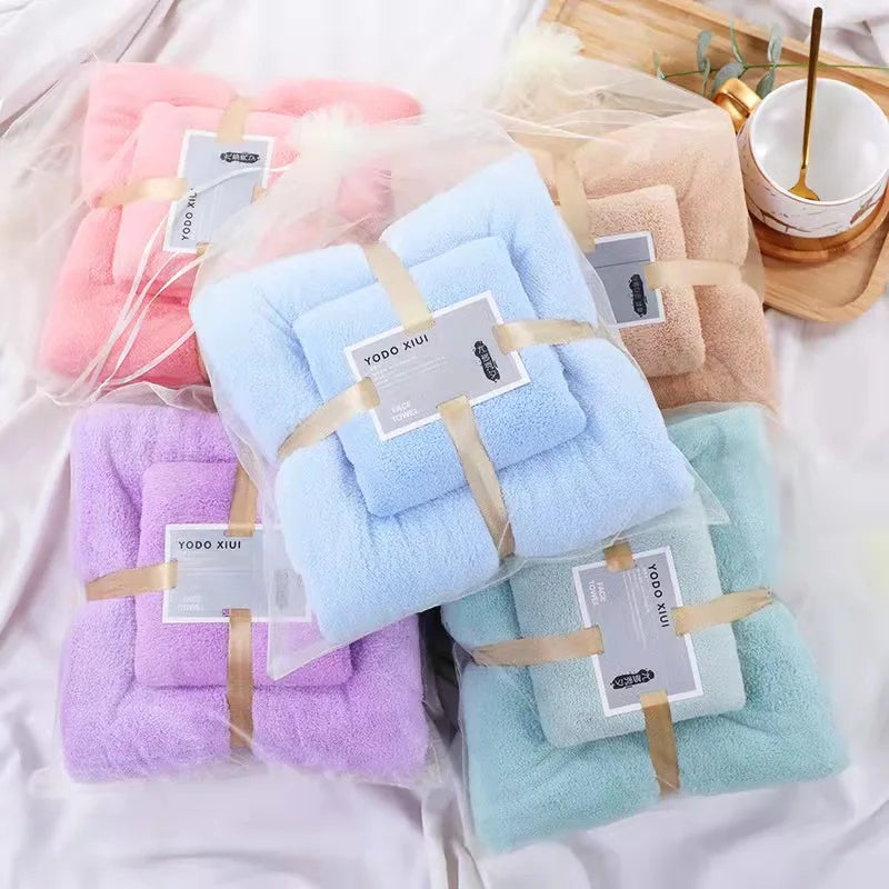 Factory Customized logo Microfiber Bath Towel Sets Luxury Ladies Quick-drying Coral Fleece Hand Towels