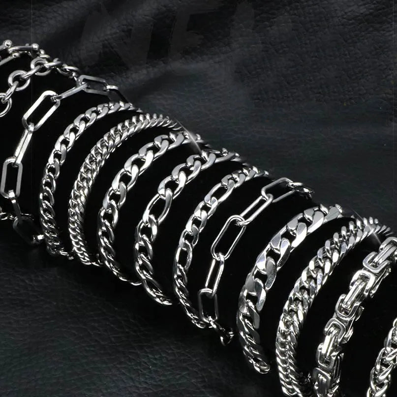 No Fade Non Tarnish 316L Titanium Steel Silver Figaro Chain Bracelets Mens Stainless Steel Cuban Chain Bracelet