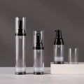 Spot 15Ml/30Ml/50Ml Black Vacuum Bottle As Press Type Pp Plastic Emulsion Spray Scrub Cosmetic Brown Transparent Bottle