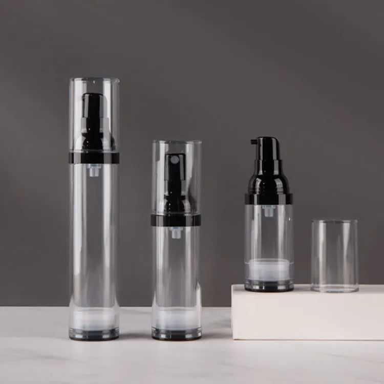 Spot 15Ml/30Ml/50Ml Black Vacuum Bottle As Press Type Pp Plastic Emulsion Spray Scrub Cosmetic Brown Transparent Bottle