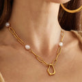 Hot Selling New Simple Fashion 18K Gold Plated Stainless Steel Pearl Necklace Ins Bracelet Jewelry Set for Women