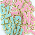 Wholesale  Embroidery Patch Letter Chenille Custom Glitter Letter Iron on Chenille Patch Heat Press for Garment