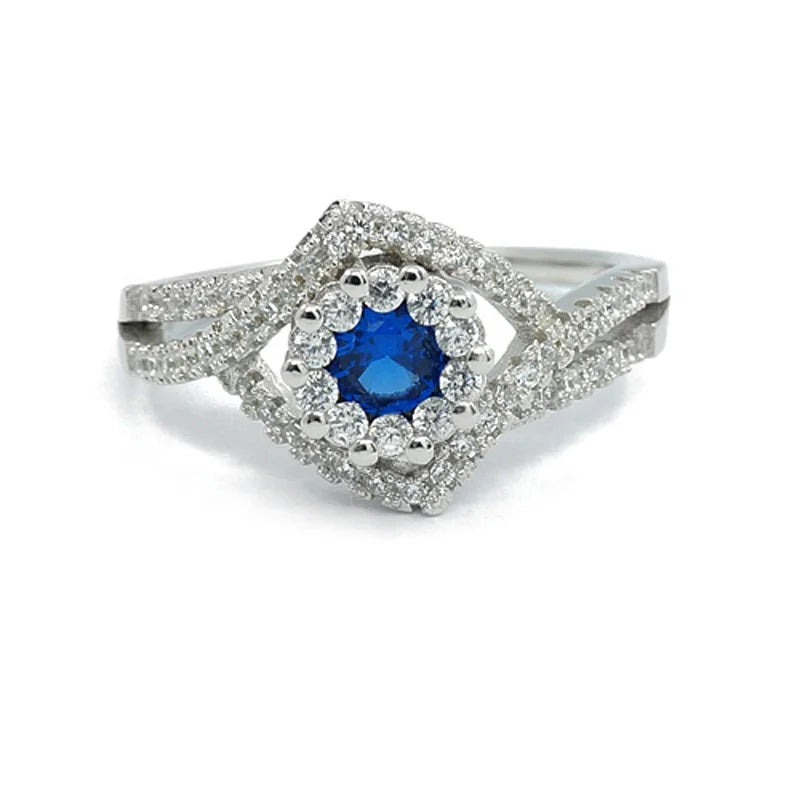 Blue Cz Cubic Zirconia Rhodium Plated Jewelry Sterling Silver 925 Jewelry Sapphire Ring for Women