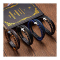 Tiger Eye Beads Crystal Healing Cross Christian Bangle PU Magnetic Clasp Crystal Natural Stone Bracelets for Men