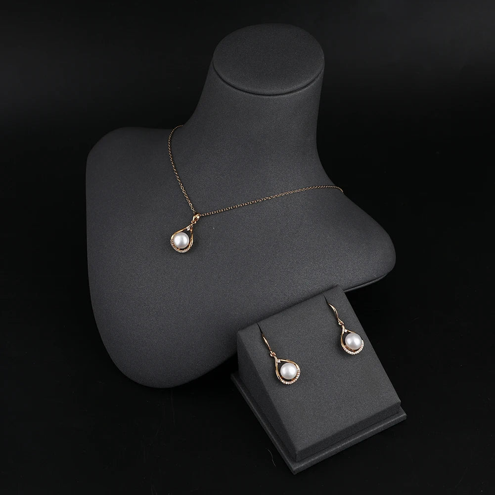 Fashion Gold Plated Hypoallergenic Jewelry Sets Pearl Pendant Necklace and Earrings Set Women Wholesale