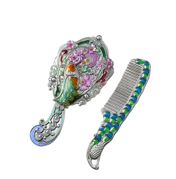 Russian European Metal Portable Retro Small Handle Mirror with Comb Small Princess Cosmetic Mirror Creative Small Mirror
