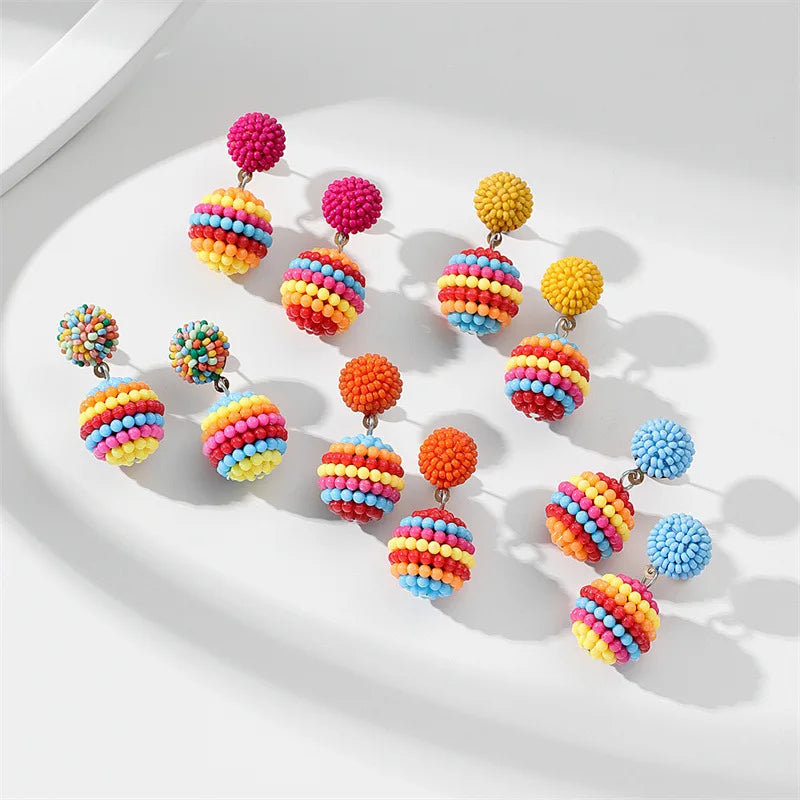 Girls Trendy Holiday Hoop Earrings Boho Style Blueberries Ball Pendant Color Drop Earrings for Women