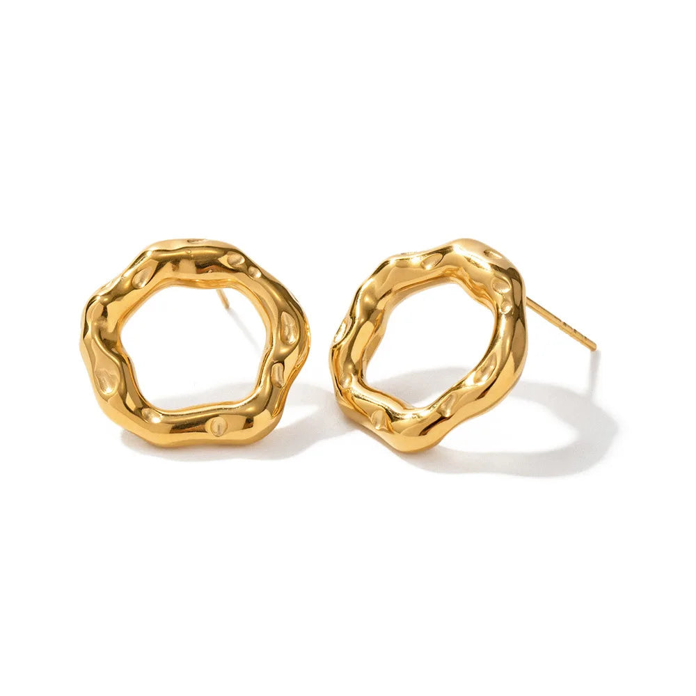 Retro Hollowed Out lava Texture Earrings 18K Gold Stainless Steel Irregular Geometric Ring Earrings for Women