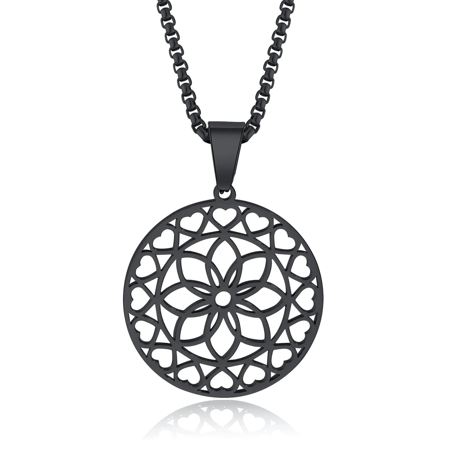 Stainless Steel Mandala Metatron Pendant Collar Necklace Men Flower of Life Sacred Geometry Necklaces