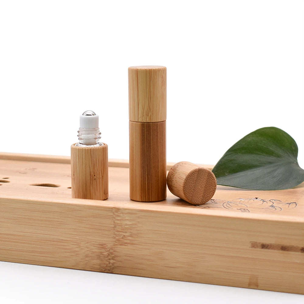 3ml 5ml 10ml Eco-Friendly Portable Bamboo Glass Roll-On Perfume Bottle Engraving Customizable for Essential Oil Face Cream Eye