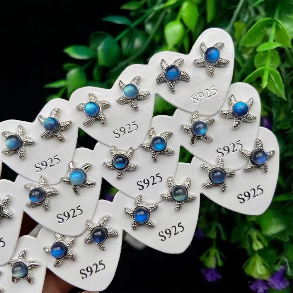 Newest Arrival Natural Gray Moonstone 925 Sterling Silver Starfish Simple Design Labradorite Stud Earrings Fashion Girl Jewelry