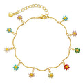 Fashion Trendy Korean Brass Alloy 18k Gold Enamel Daisy Flower Charm Dangles Anklet Tassels Foot Ankle Bracelet Jewelry