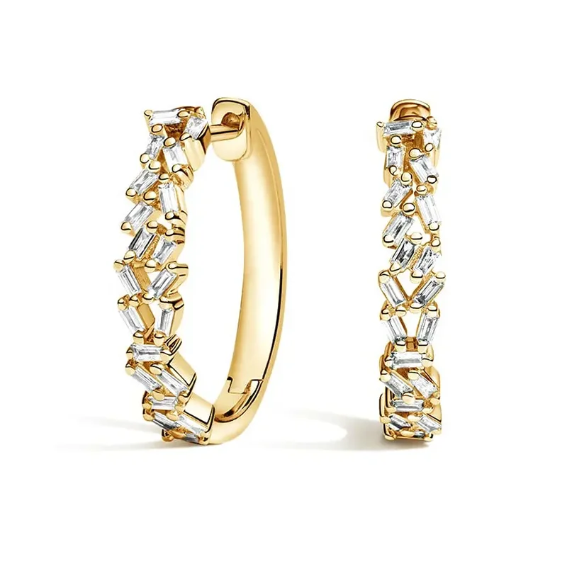 925 Silver 18K Gold Emerald Cut Zircon Cluster Hoop Earrings Rhodium Plated Ethnic Fine Fashion Jewelry for Women for Gifts