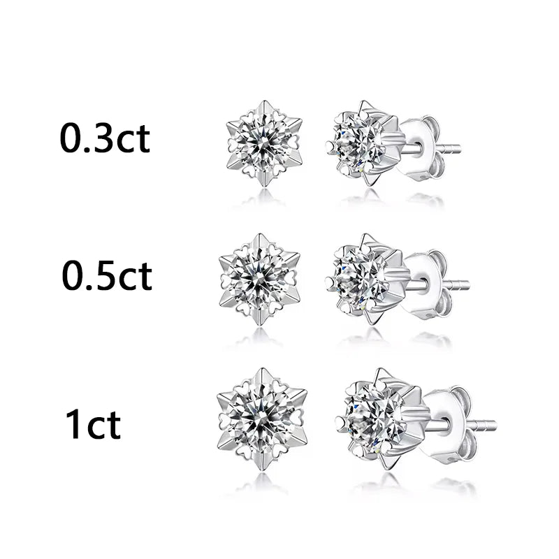 925 Silver Stud Earrings DEF VVS Claw Set halo Classic Snowflake Moissanite Studs Round Cut Loose Gemstones Moissanite Earrings