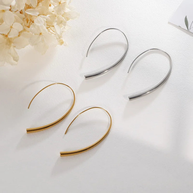 High Quality Creative Fashion Simple Lines Stainless Steel Earrings Electroplating 18kgold Rose Gold Women Earrings Wholesale