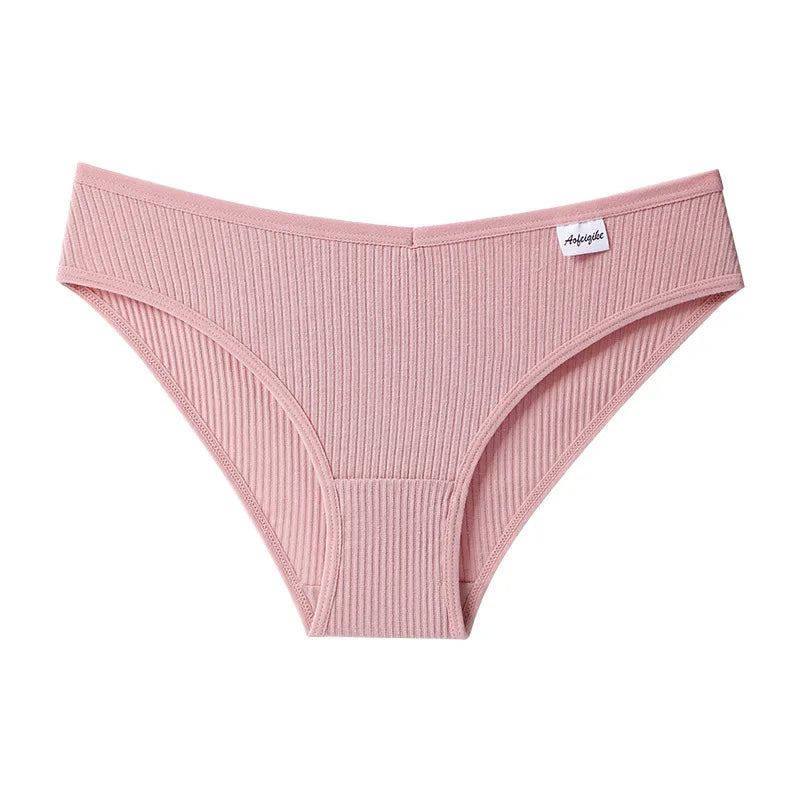 Women Breathable Ribbed Underwear Cotton Bikini Panty