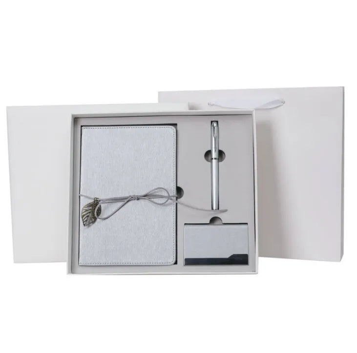 2026 High Quality Metal Leaf Binder A5 Leather Journal Notebook Customize with Name Card Holder and Pen Gift Sets for Men