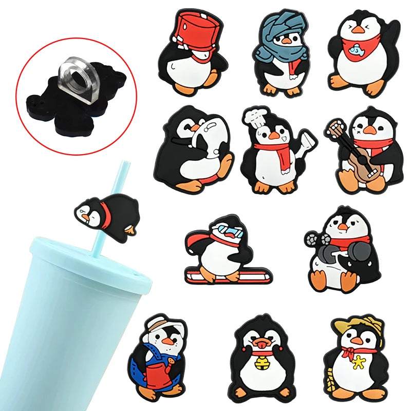 Custom Kawaii Penguin Straw Charms for Tumbers Wholesale Pet Cute Animal Silicone Straw Toppers Charms