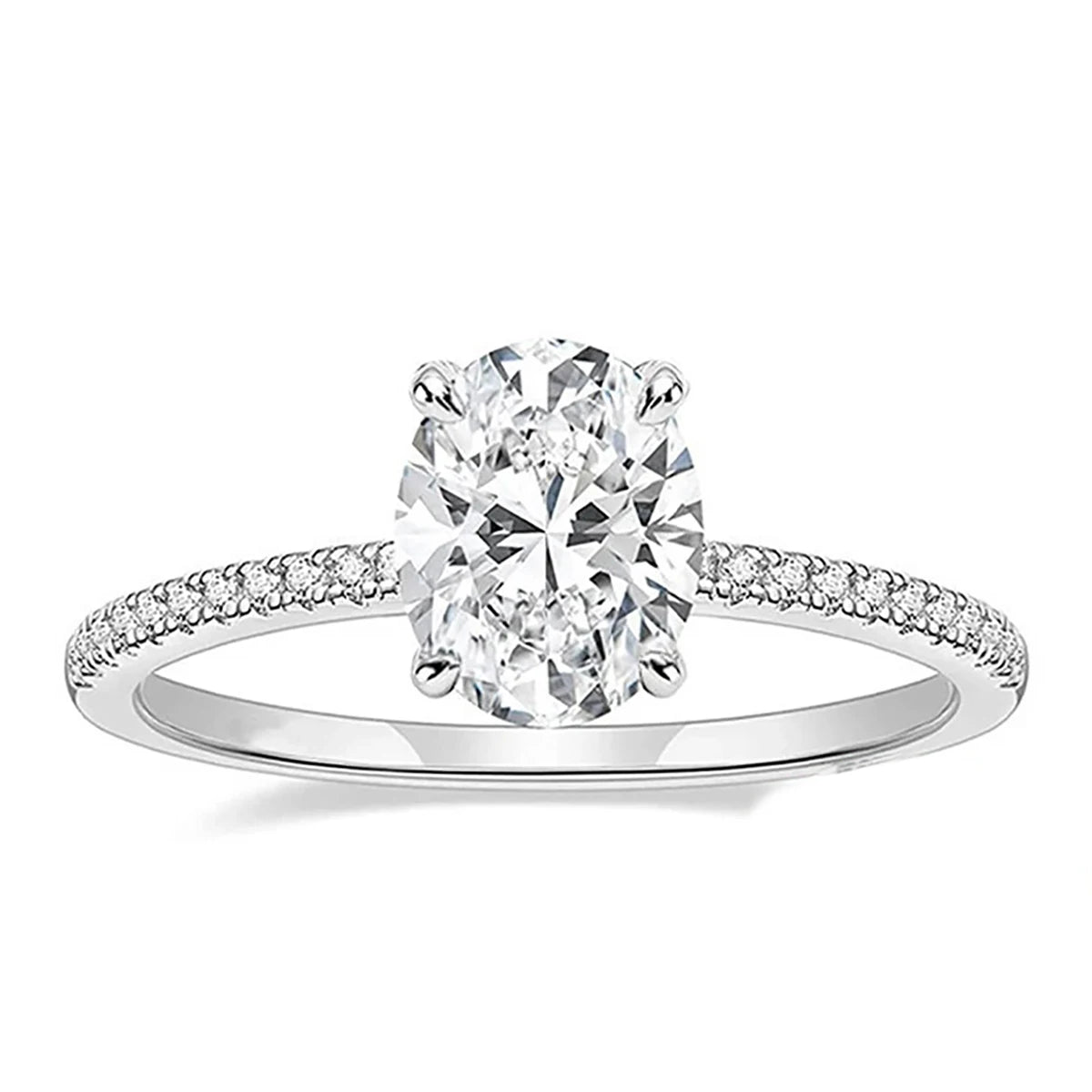Huitan S925 Women Engagement Rings for Simple 4 Claws Oval Shaped Imitated Diamond Sterling Silver 925 Jewellery Rings for Women