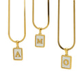Luxury Stainless Jewelry Style Blade Chain Square White Shell Initial Letter Chain Necklace