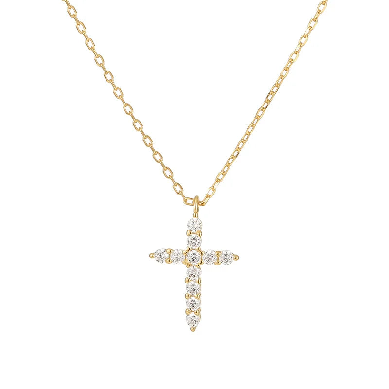 Hot Selling 925 Sterling Silver Fine Jewelry Elegant Zircon Cross Pendant Necklace for Women Girls
