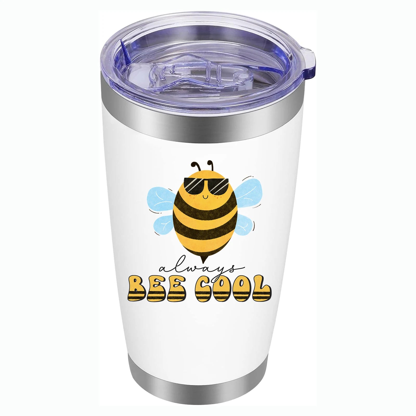 Bee Cool 20oz Stainless Steel Double Wall Vacuum Insulated Eco-friendly Portable Travel Coffee Mug with Lid Straw for Camping