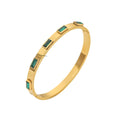 ZF Vintage Fashion 18K Gold Plated Zircon Waterproof Stainless Steel Turquoise Bangle Bracelet for Women Jewelry