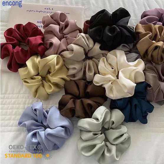 22 Momme 100% Mulberry Silk Scrunchies Solid Colors Queen Size 4cm Silk Scrunchie for Hair Silk Hair Ties