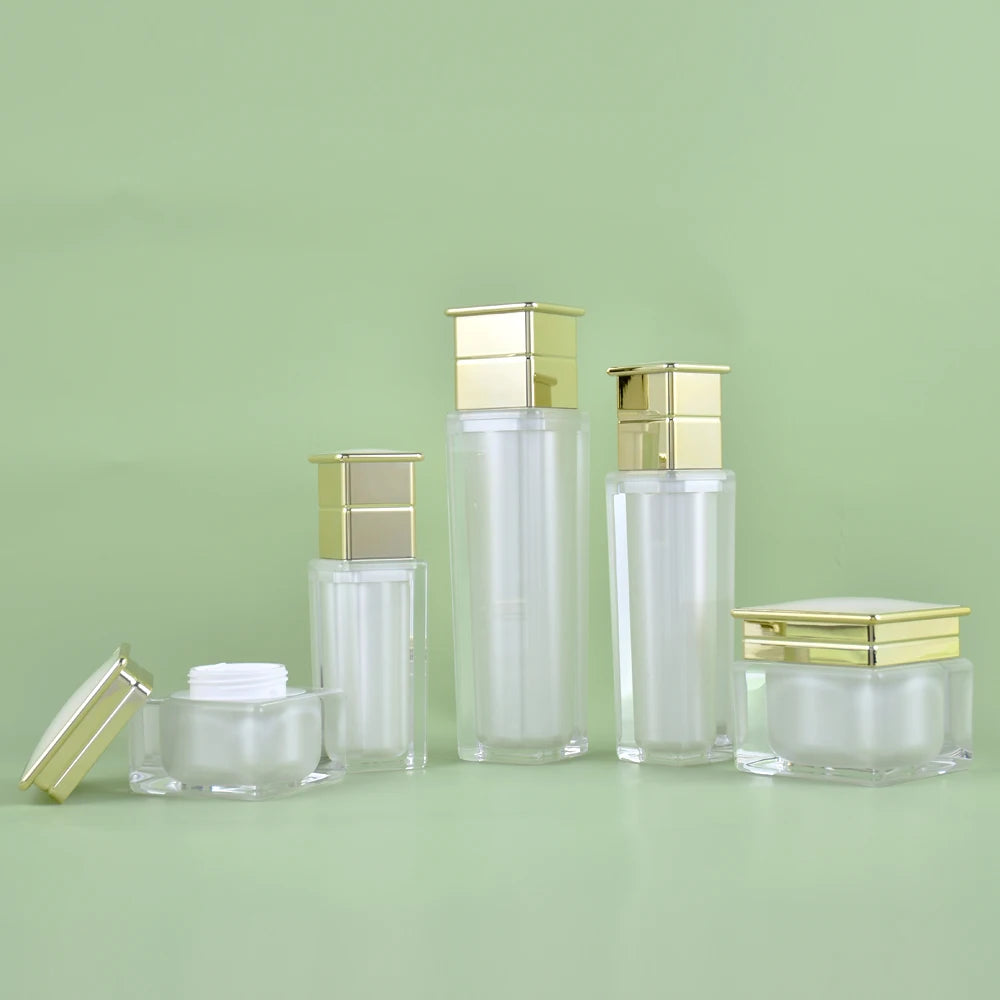 Kinpack Custom Acrylic Bottle Luxury Square Cosmetic Set Packaging Container With 30ml 50ml 100ml 120ml for Skincare Products