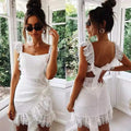 Factory Direct Sell Summer Sleeveless Backless Wrap Dresses Women Embroidery Elegant Cotton White Lace Dress