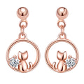 New Design Rose Gold Animal Earrings 925 Sterling Silver Cat Drop Earrings Jewelry Women