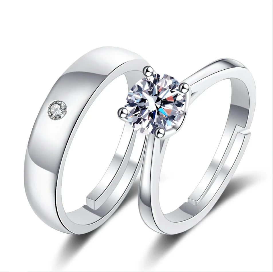 Simple Silver Color Couple Rings Fashion Wedding Couple Rings Cubic Zirconia Eternity Band Valentines Day Jewelry Gift