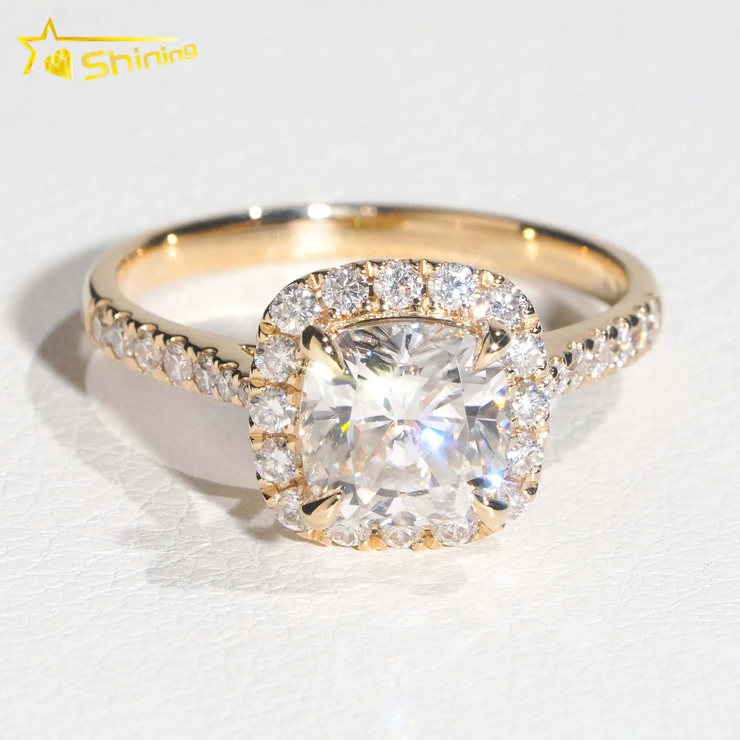 Top Quality Halo Design 14k Yellow Gold Lab Grown Diamond Moissanite Engagement Rings for Women