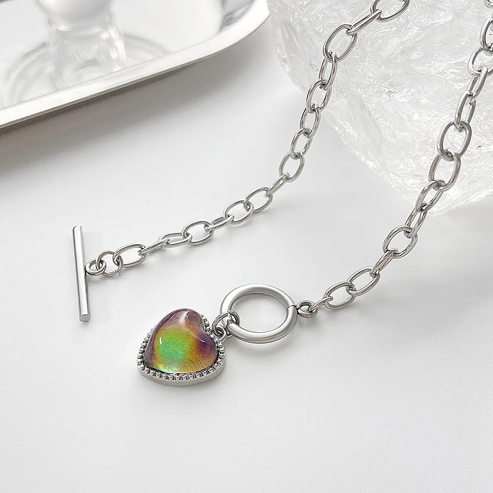 Girls Mood Bracelet Peach Heart Pendant Bracelets Temperature Control Color Change Bangle Chain Jewelry