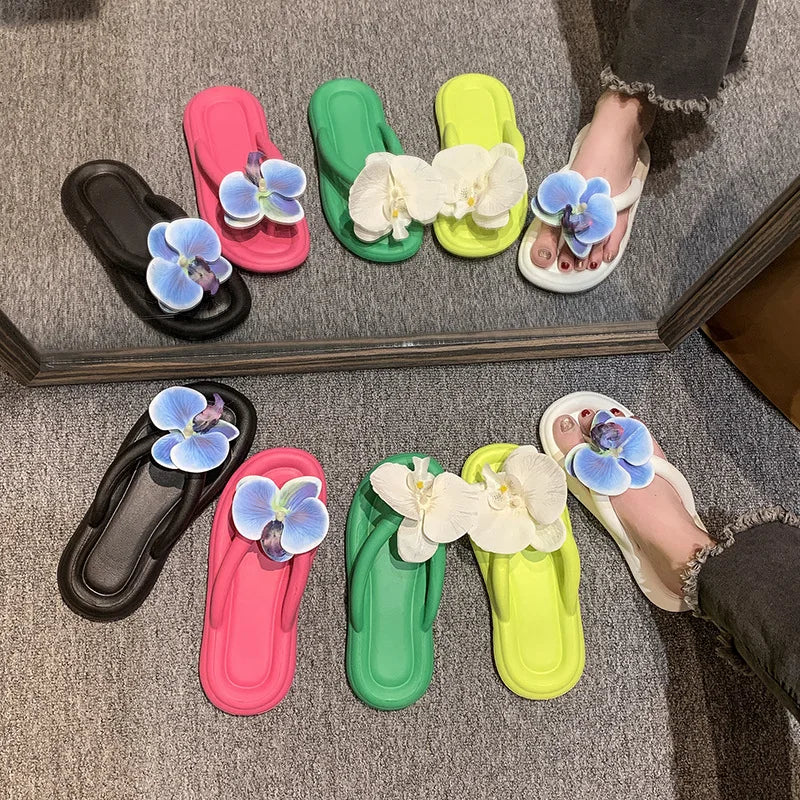 Butterfly Orchid Flower Women's Summer Flip Flops Casual Sandals Beach Sandals