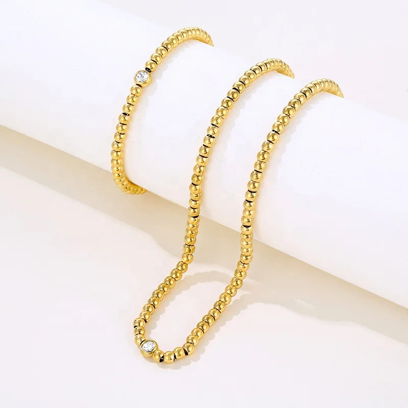 Wholesale Custom 18K Gold Plated Stainless Steel Bead Chain Bracelet Necklace Jewelry Set for Women