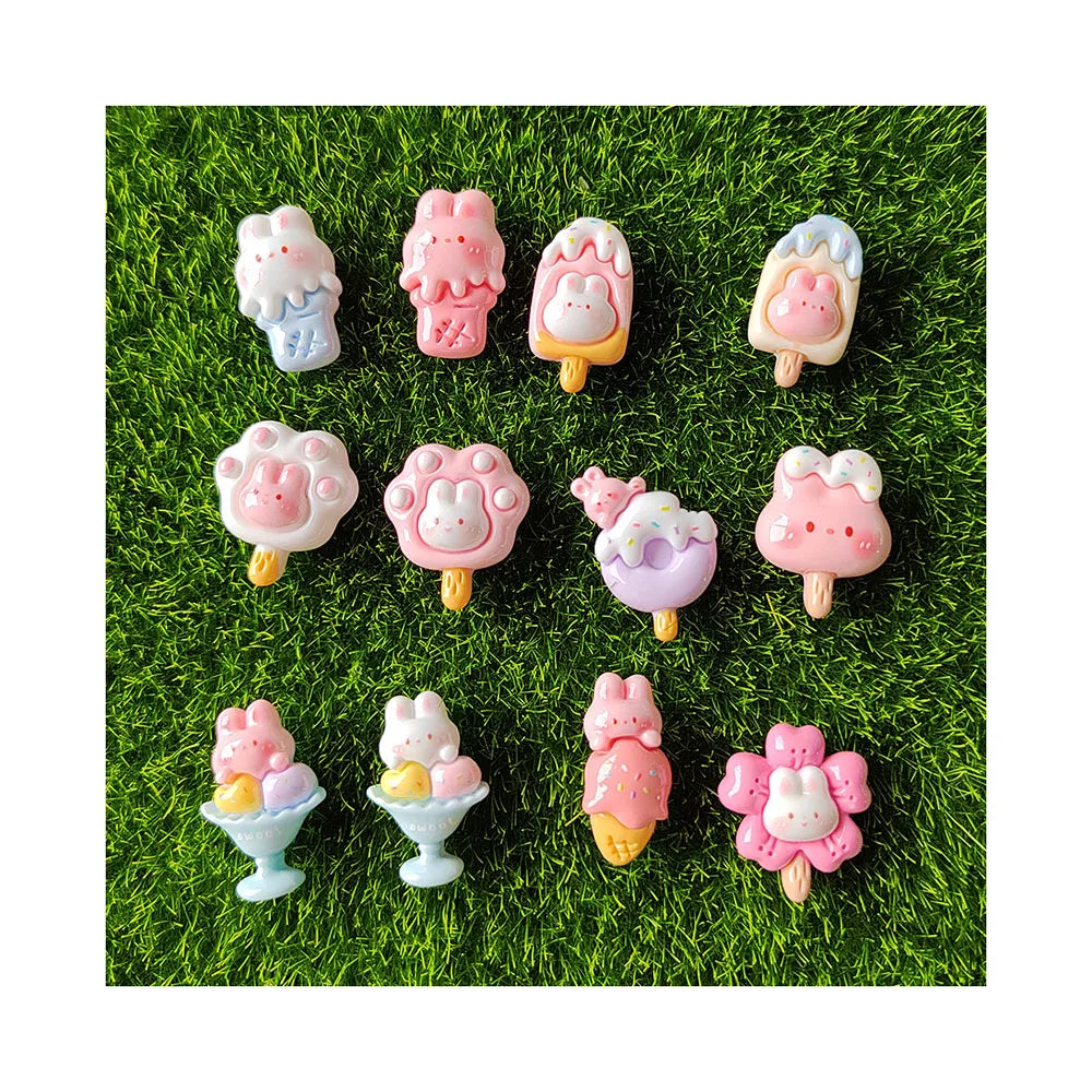 Kawaii Cartoon Animal Rabbit Ice Cream Flatback Resin Cabochon Decoration Crafts DIY Scrapbook Jewelry Making Accessories