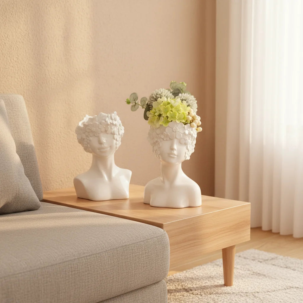 Unique White Ceramic Face Body Flower Vase for Decor Modern Style Female Form Vase for Home Living Room Office Decoration