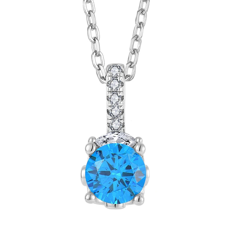 QX Custom Minimalist Stone 925 Sterling Silver Pendant Jewelry Zircon Deep Blue Birthstone Women Necklaces