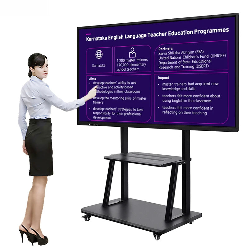Office Movable Mobile School 65 85 110 Inch Interactive Smart Whiteboard Tv Studio